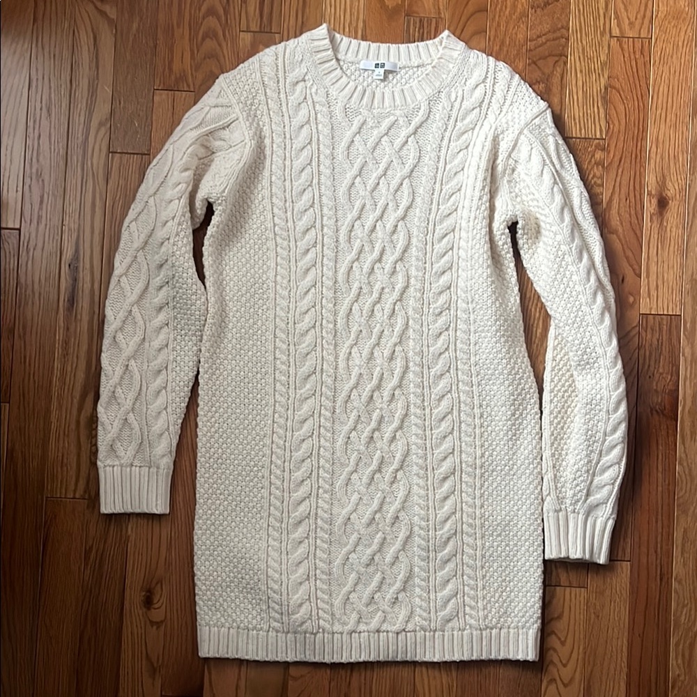 Uniqlo Cream Cable Knit Sweater Dress
